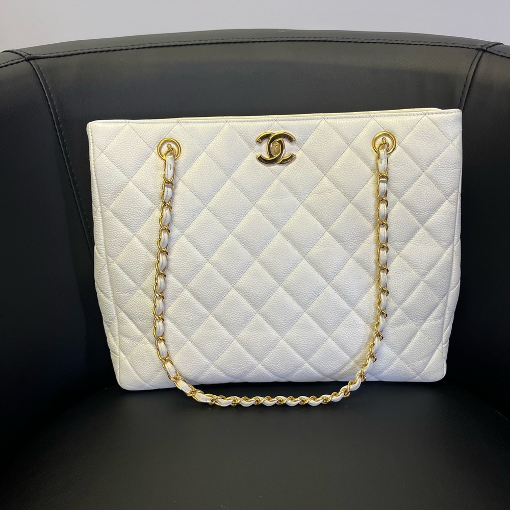 Chanel white caviar tote